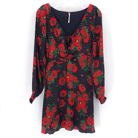 FREE PEOPLE Morning Light Midi Dress in Black Poppy Floral/Polka Dot - Picture 4 of 7